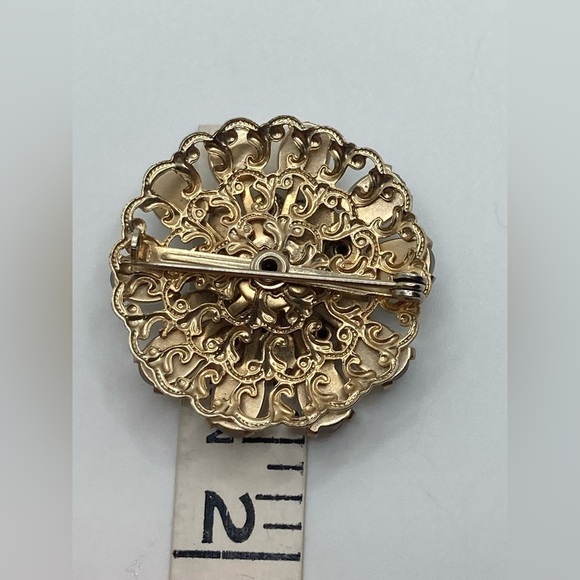 Vtg 1950s Jelly Belly Green Crystal Floral Brooch 1.5” - Picture 5 of 6